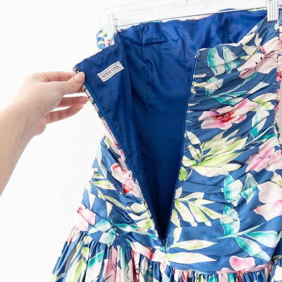 Victor Costa Vintage Floral Drop Waist Tulle Strapless Dress 1980s Lord & Taylor - Picture 9 of 11